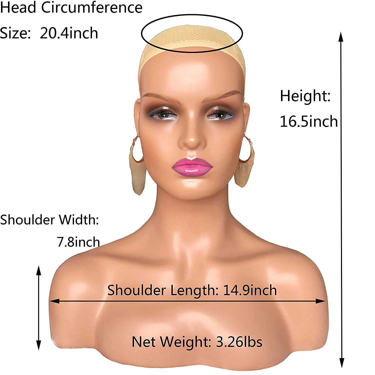 Shake-N-Go Plastic Lifelike Swivel Wig Head & Shoulders Mannequin Stand  Base 18