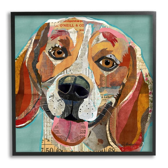 Stupell Industries Collaged Hound Dog Various Ephemera Graphic Art Black Framed Art Print Wall Art, Design by Traci Anderson