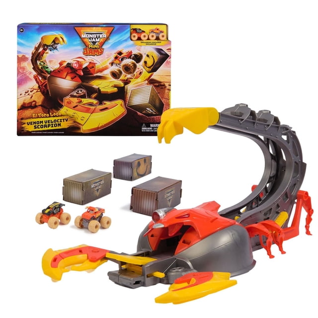 Monster Jam, El Toro Loco Venom Velocity Scorpion Playset, Mini Jams, 2 Exclusive Die-Cast El Toro Loco and Max-D Monster Truck, Kids Toys for Boys Ages 3 4 5 6+