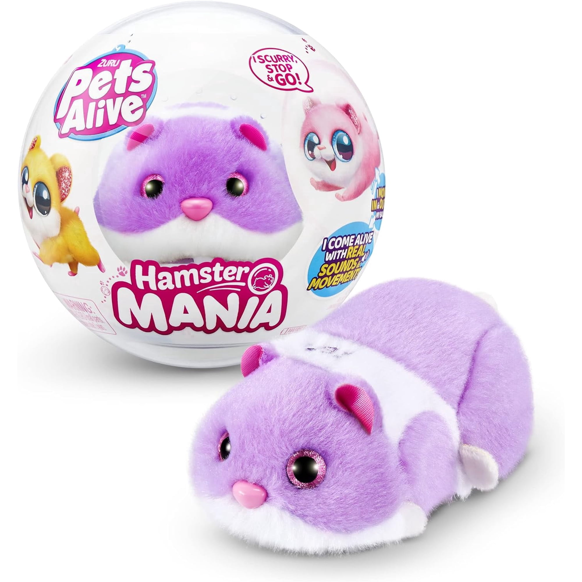 Pets Alive Hamstermania (Purple) by ZURU Hamster, Electronic Pet, 20+ Sounds Interactive, Hamster Ball Toy for Girls and Children