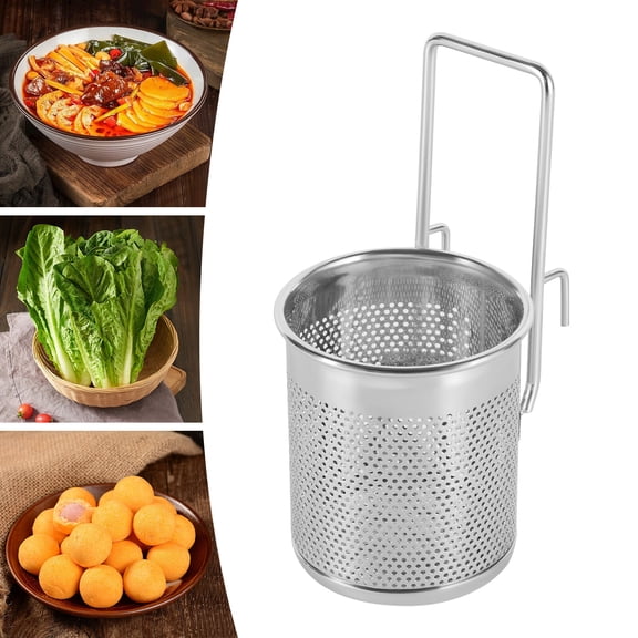 Stainless Steel Mesh Basket, Hanging Noodle Strainer with Handle Mesh Basket 3.15*6.49 in for Kitchens, Parties, Picnics