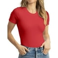 thumbnail image 6 of Women's Basic Solid Active Soft Short Sleeve Crew Neck Top T-Shirts, 6 of 6