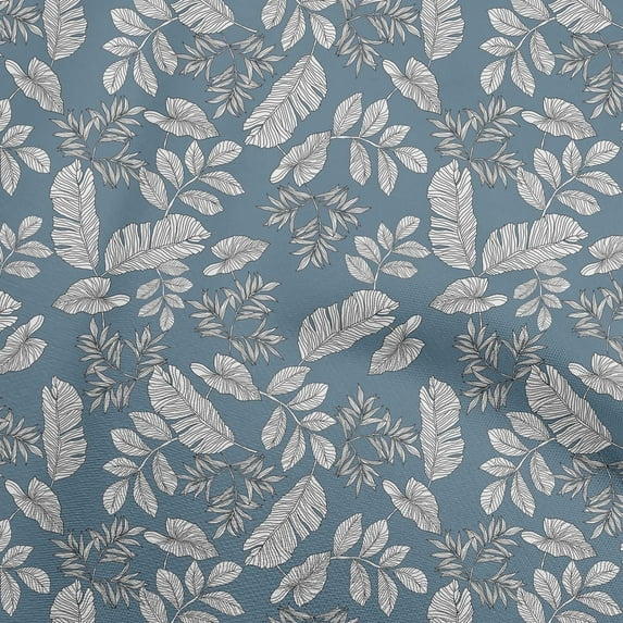 oneOone Cotton Poplin Twill Dusty Blue Fabric Tropical Line Drawing Leaf Sewing Fabric By The Yard Printed Diy Clothing Sewing Supplies 56 Inch Wide