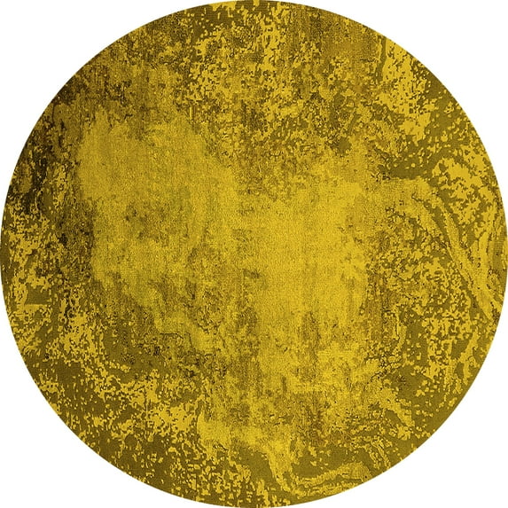 Ahgly Company Machine Washable Indoor Round Oriental Yellow Industrial Area Rugs, 7' Round