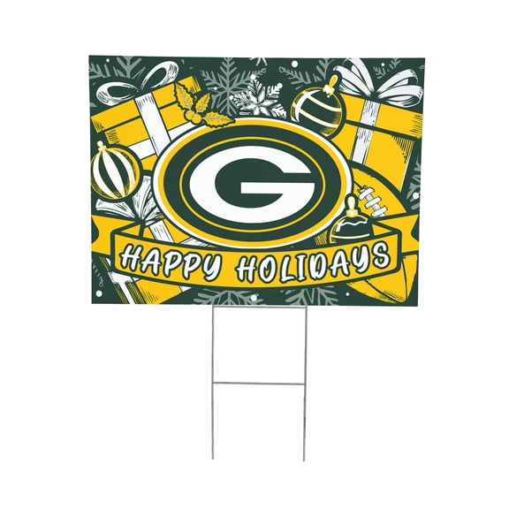 Green Bay Packers 24" x 18" Happy Holidays Christmas Outdoor Staked Yard Sign