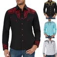 thumbnail image 4 of Men Western Long Sleeve Shirts Casual Loose Slim Button Dress Shirt Blouse Tops, 4 of 8