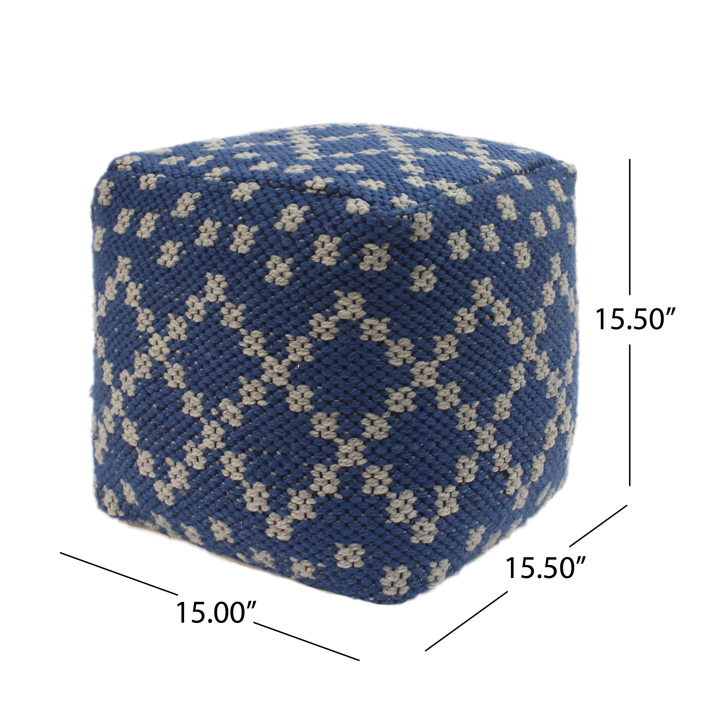 Ophelia Outdoor Handcrafted Boho Fabric Cube Pouf, Blue and White - image 4 of 6