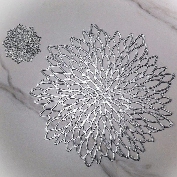 Juego de mesa de comedor de 6 pares de manteles individuales de metal plateado, decoraciones de mesa de comedor laminadas de plástico para bodas y fiestas navideñas