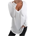 thumbnail image 2 of UTTOASFAY Winter Clothes for Womens Women'S V-Neck Solid Color Loose Casual Fashion Long Sleeve T-Shirt Tops, 2 of 4
