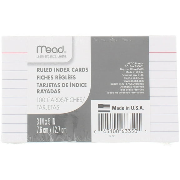 Mead Index Cards, Ruled, 3in X 5in, 100 Ct (6 pack) (Bundle)