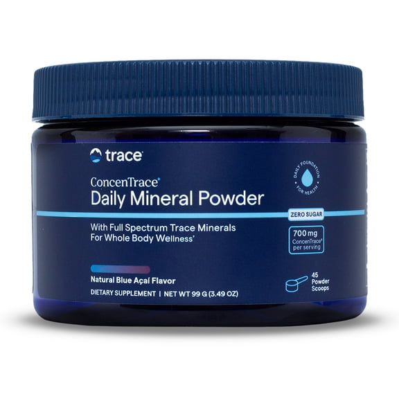 Trace Minerals ConcenTrace Daily Mineral Powder for Energy, Digestion and Bone Health, Blue Acai, 3.49 Ounce, 60 Servings