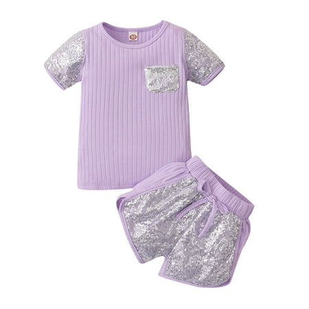 

Baby Girls Clothes Baby Essentials Toddler Baby Girls Short Sleeve Paillette Tops+Shorts Sports Outfits on Clearance