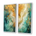 thumbnail image 3 of Designart "Morning Serenity Gold and Teal Marble I" Abstract Painting Framed Wall Art Set Of 2 - Modern Gold Framed Canvas Set For Living Room Decor, 3 of 6