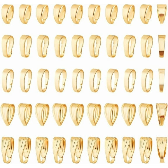 100pcs 14k Gold Plated Pendant Clasp Connectors Bails Pinch Clip Clasp Bail 5 Styles Brass Snap On Bails Hook Pendant Clasps for Necklace Earring Bracelet Jewelry Making