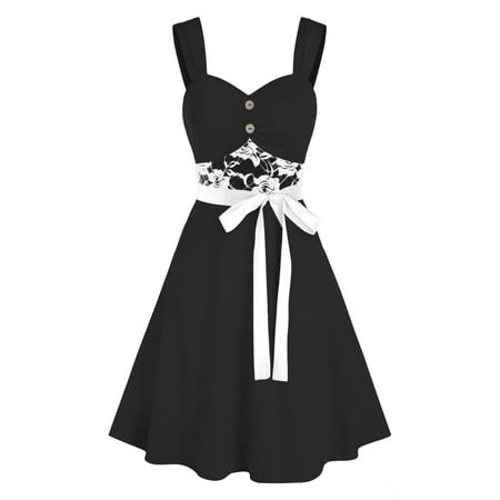 

Juebong Women s Summer Solid Color Buttons Casual Straps Sleeveless Punk Lace Panel Dress