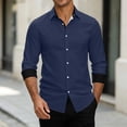 thumbnail image 3 of IYTR Men Long Sleeve Button Up Dress Shirts Contrast Cuff Lapel Solid Color Slim Fit Office Casual Top (Dark Blue,XL), 3 of 8