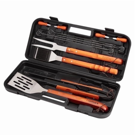Cuisinart 13-Piece Wooden Grill Tool Set, BBQ Accessories and Grill Tools, Durable Stainless-Steel Utensils with Recycled Plastic Case