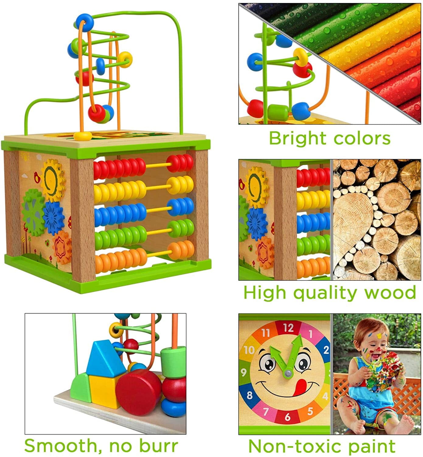  TOYVENTIVE Wooden Activity Cube, Montessori Toys, Multipurpose  Educational Sensory Toy for 1-2 Year Old Baby, Toddler, Kid, Boy, Birthday  Gift
