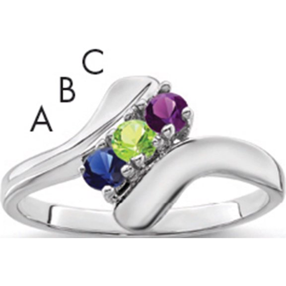 Sterling Silver Rhodium-Plated Synthetic 3 Stone Mother's Ring (Size 7) Made In United States xmr13/3ss