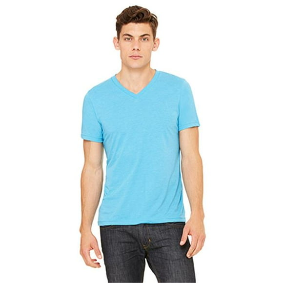 3415 Unisex Triblend Short Sleeve V-Neck Tee - Aqua Triblend, Extra Small