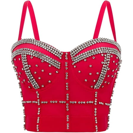 

2021 Women Sexy Push up Padded Bra Bralette Rhinestone Jewelled Vest Tank Cami Crop Top Bustier Corset