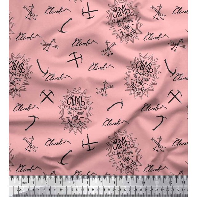 Soimoi Pink Cotton Jersey Fabric Hardware Tools & Text Print Sewing Fabric Yard 58 Inch Wide