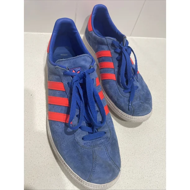 Adi-das Munchen Shoes Mens Size 12 Striped Suede Originals Trainers Blue Red