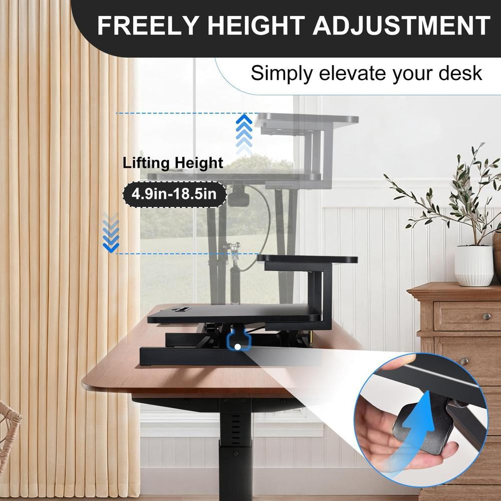 Height Adjustable 37 inch Stand Up Desk Converter, Quick Sit to Stand Tabletop Duals Monitor Riser Workstation, Black
