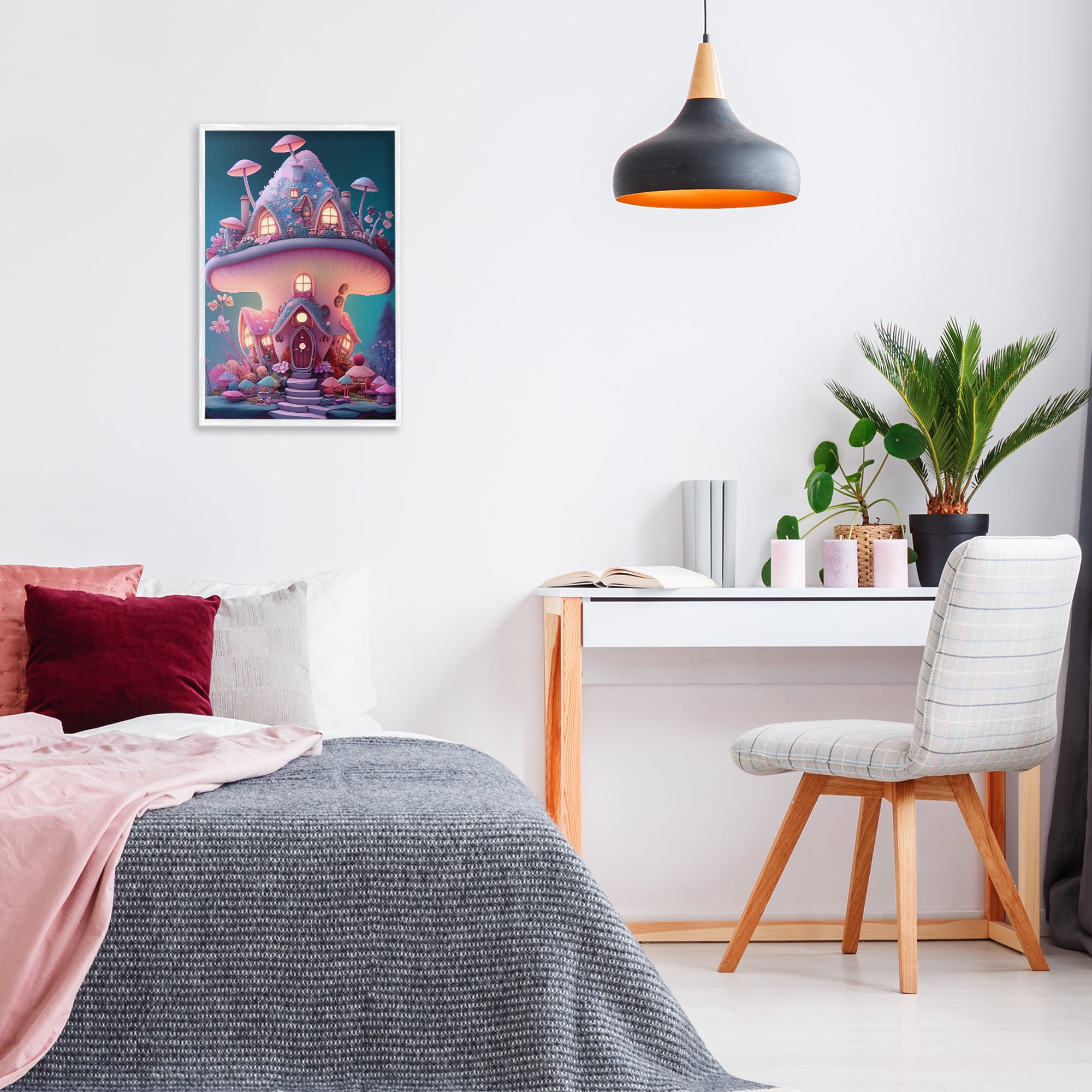 Stupell Industries Mystical Mushroom House Town & City Painting White Framed Art Print Wall Art, 16 x 24