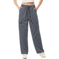 thumbnail image 2 of LVHAOGJOB Wide Leg Cargo Pants for Women with Pockets Pants Straight Leg Elastic Waist Drawstrings Outdoor Athletic Ladies Trousers, 2 of 4