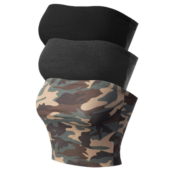 MixMatchy Women's 3-Pack Causal Strapless Basic Sexy Tube Top