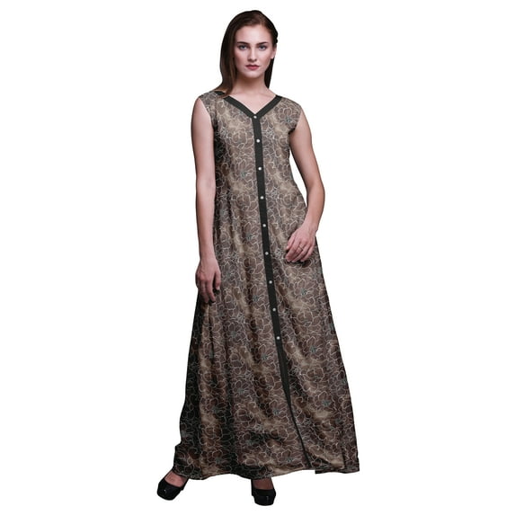 Bimba Floral Women V Neck Sleeveless Front Slit Casual Maxi Printed Boho Dress-XX-Large