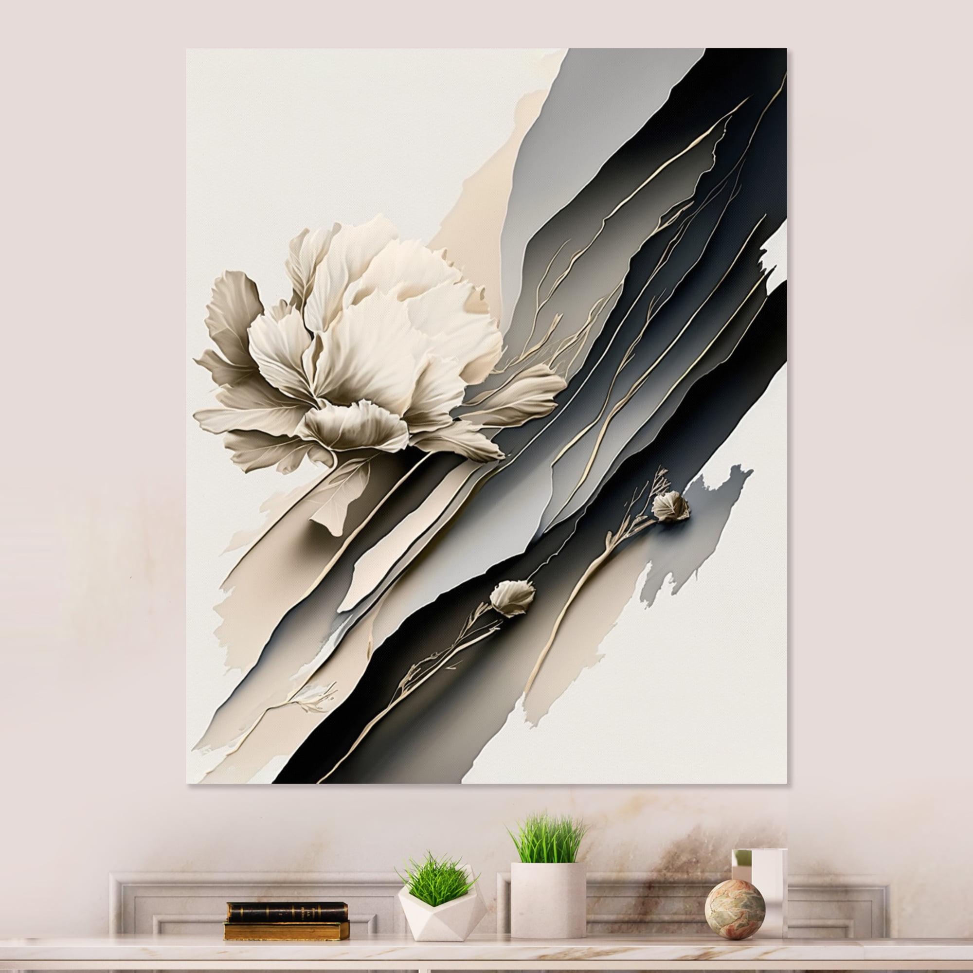 Designart Beige And Pink Peony Flowers Hyperrealistic II Canvas Wall Art