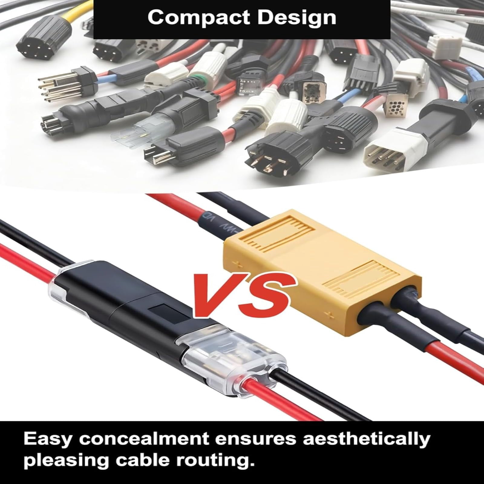 50Pcs 2 Pin Double Wire Plug-in Connector with Locking Buckle, Universal Compact 2 Way Electrical Wire Connector