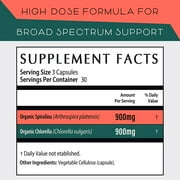 Organic Spirulina and Chlorella Capsules Organic Chlorophyll & Blue Green Algae to Support Powerful Detox, Energy & A Healthy Immune System, 3X More Chlorella Spirulina Powder / Serving 90 Capsules