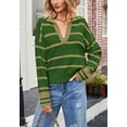 thumbnail image 2 of Split V Neck Classic Striped Pattern Collared Sweater for Women Green Large, 2 of 4