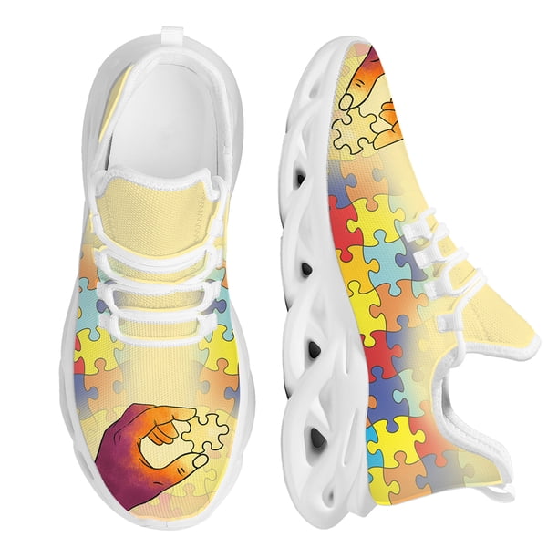 Zapatillas de malla de moda para mujer, diseño de concienciación sobre el autismo, zapatos de plataforma para mujer, zapatillas de tenis ligeras con cordones