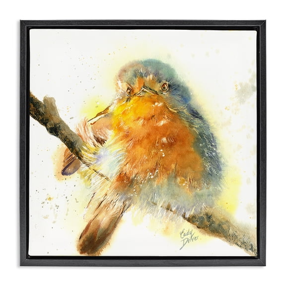 Stupell Industries Farmhouse Seated Songbird Watercolor Black Floating Frame Canvas Art, 18 x 18, by Cady Driver