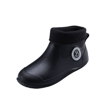 

Rotosw Womens Mens Garden Shoes Slip Resistant Rubber Boot Outdoor Rain Boots Casual Lightweight Waterproof Work Comfort Rainboot Black with Warm Liner 9.5