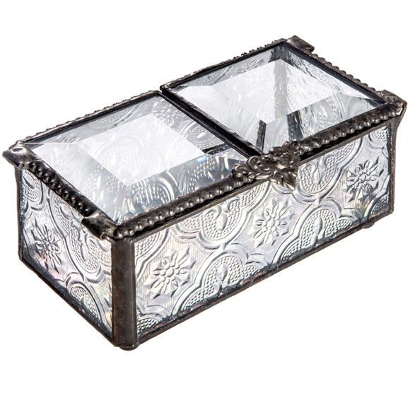 Glass Jewelry Box – Decorative Double Lid Keepsake Box, Elegant Gift for Women or Girls J Devlin Box 294