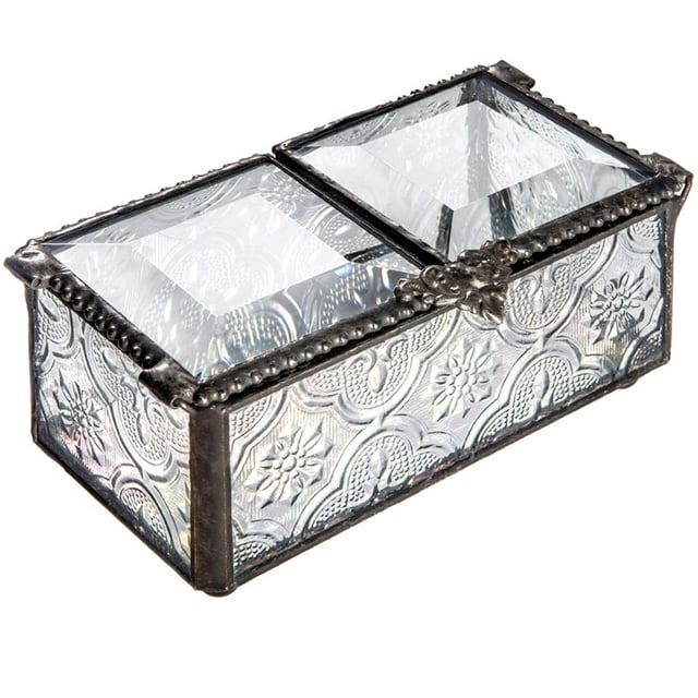 Glass Jewelry Box – Decorative Double Lid Keepsake Box, Elegant Gift for Women or Girls J Devlin Box 294