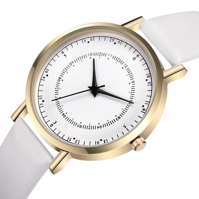 Reloj de pulsera redondo informal de moda Reloj de pulsera de cuarzo Correa de PU (oro blanco)