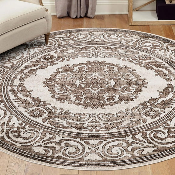 Unique Loom Hermitage Collection Area Rug - Malachite (10' 8" Round Chocolate Brown/Black)