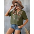 thumbnail image 2 of Mexican Shirts for Women Embroidered Traditional Summer Blouse Floral Tunic V Neck Short Sleeve T Shirt  Green M, 2 of 6
