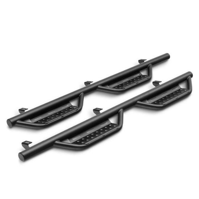 N-Fab Nerf Bar 415418312 RS Series; With Drop Down Steps; 2 Inch Round Bent; Black Textured Powder Coated; Steel; Without End Caps; Rocker Panel Mount