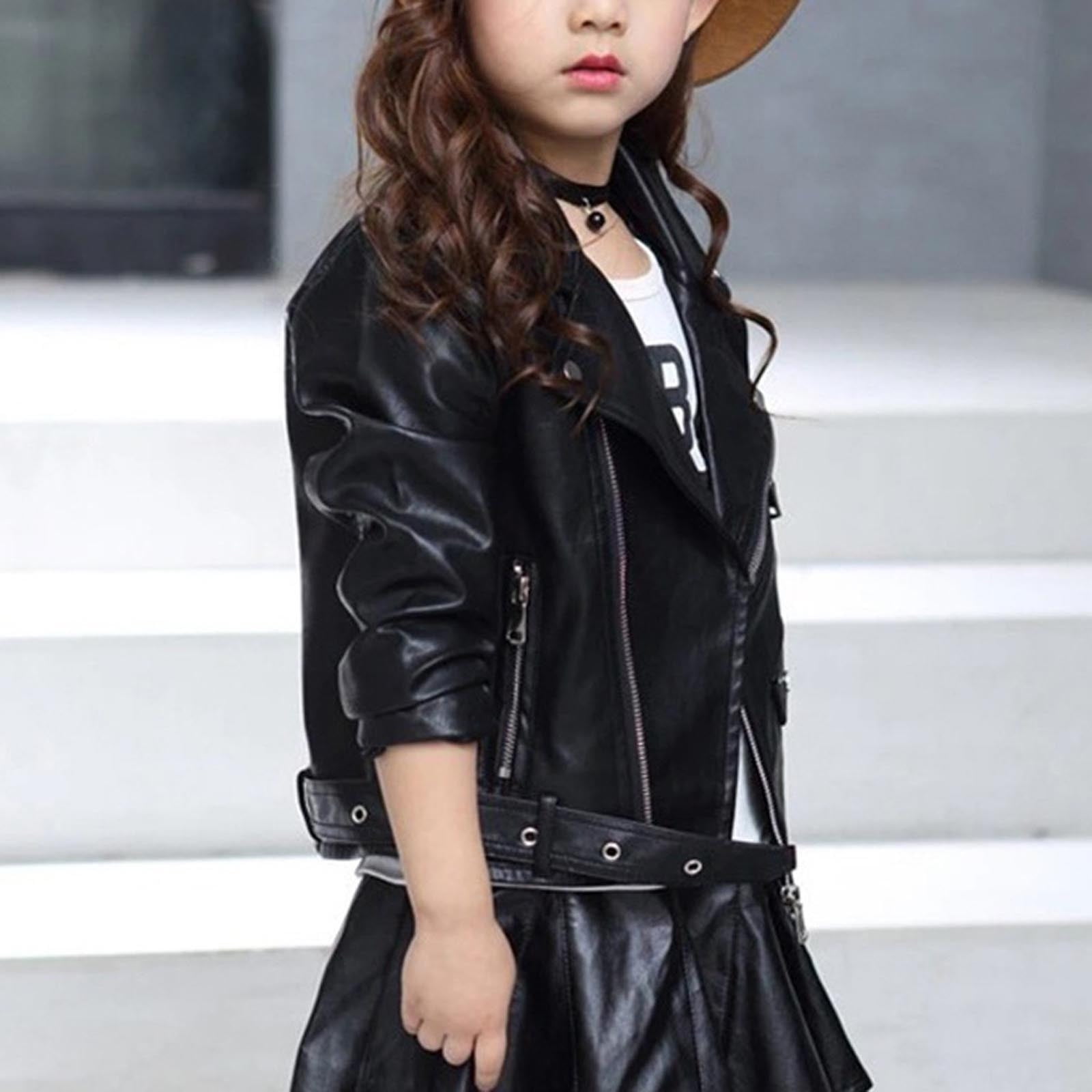 Baby Girls Kids Outfits Spring Autumn Faux Leather Lapel Jacket