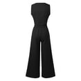 thumbnail image 5 of UJNDER Women's Two Piece Casual Outfits Button Sleeveless Vest Shirt Straight Wide Leg Trousers with Pockets Pant Suits for Women Black XL, 5 of 5