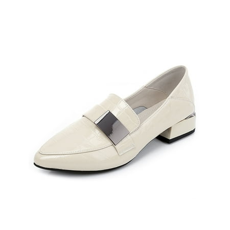

Eloshman Women Fashion Shoe Slip On Dress Pump Chunky Pumps Party Lightweight Low Heel Loafers Comfort Casual Shoes Beige 7
