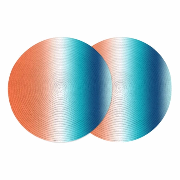Orange Blue Ombre Round 13 Inch Placemats Set of 2, Abstract Modern Art Aesthetics HeatResistant Non Slip Place Mats for Dining Table, Wipeable Braided Kitchen Table Mats for Housewarming