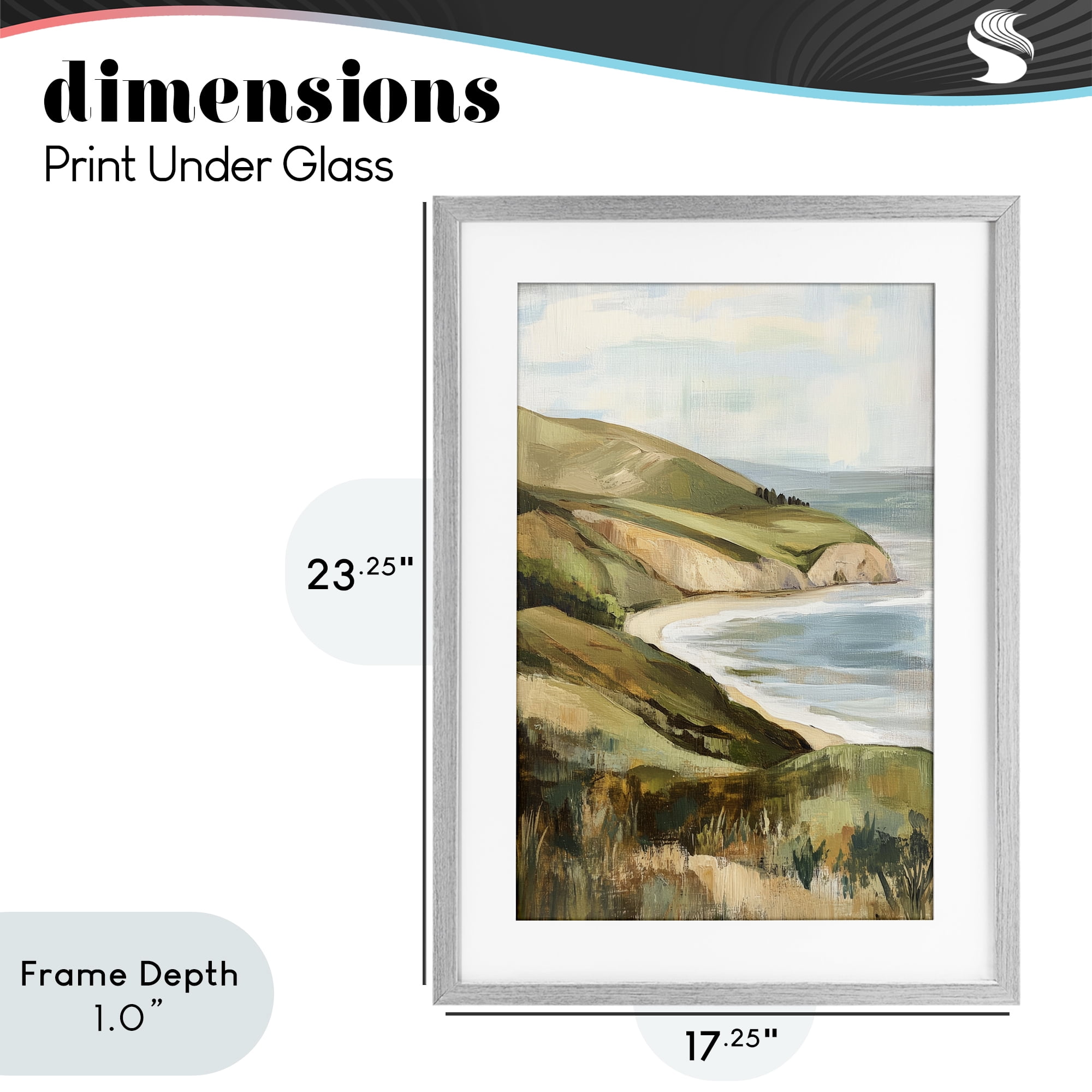 Stupell Industries Painted Cliffside By The Sea Gray Framed Print Under Glass, design by Petal Prints Design